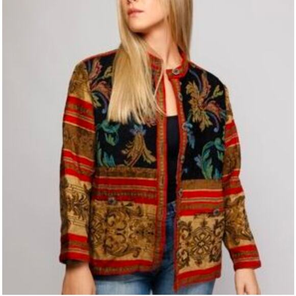 Sag Harbor Tapestry Jacket sz 14 Art to Wear Eclectic Boho Unique Patchwork - Picture 1 of 8